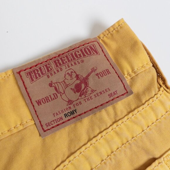 ✨ True Religion Romy Yellow Raw Hem Shorts Cotton Poplin Made in USA - Picture 4 of 12